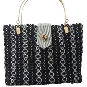 Unique Woven Handbag Lightblue Black Goldtone Metal Handle by Daffodil V…